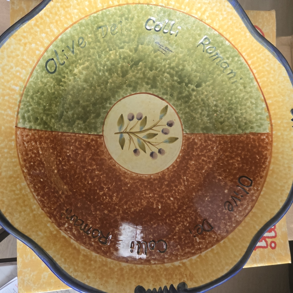 Hand-Painted Olive Motif Ceramic Serving Bowl - Yellow, Green, Brown